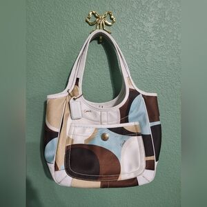 Coach Ergo Multi Color Signature Scarf Print Medium Hobo Shoulder Bag
